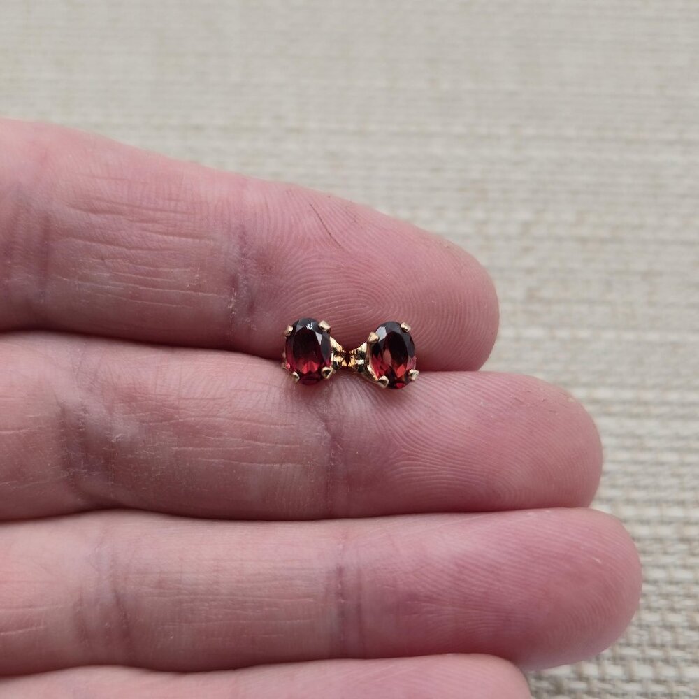 Gold Over Sterling Silver Red Garnet Gem Stud Earrings A4245